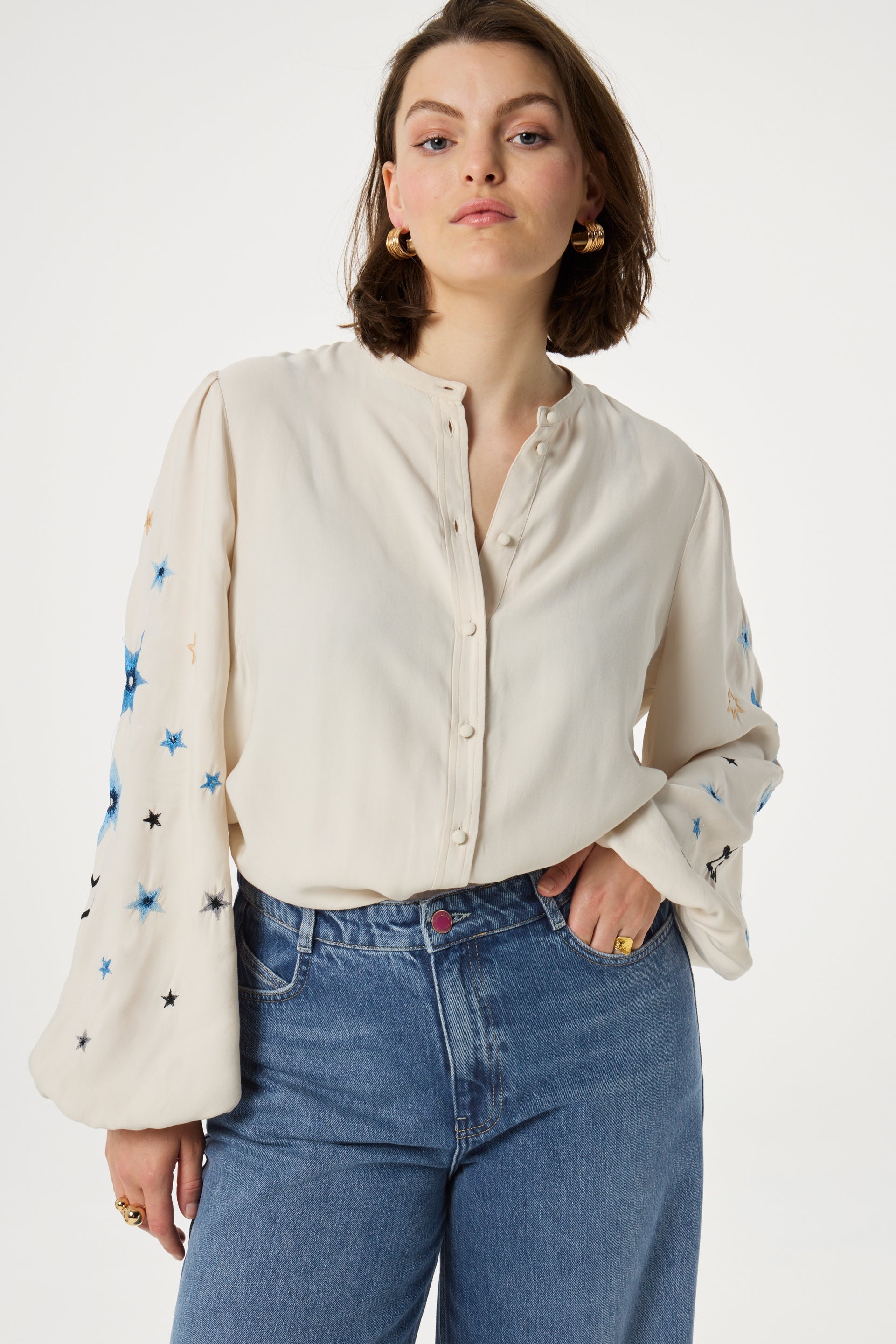 Harry Blouse | Warm White/Blue