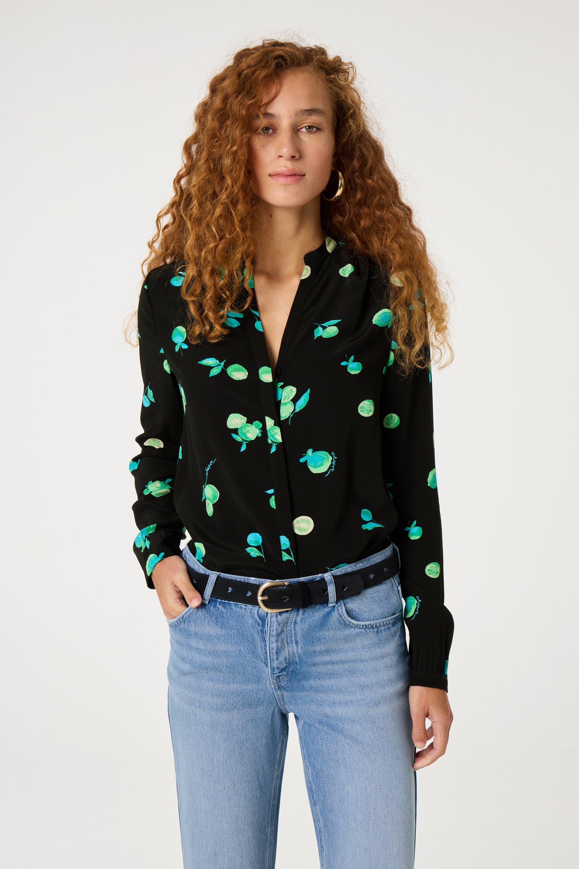 Collina Blouse | Black/Green Zest