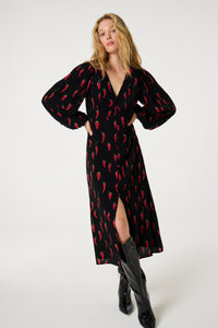 Ana Dress | Black/Red Hot Chilli