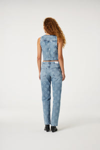 Gigi Denim Gilet | Mid Blue Printed