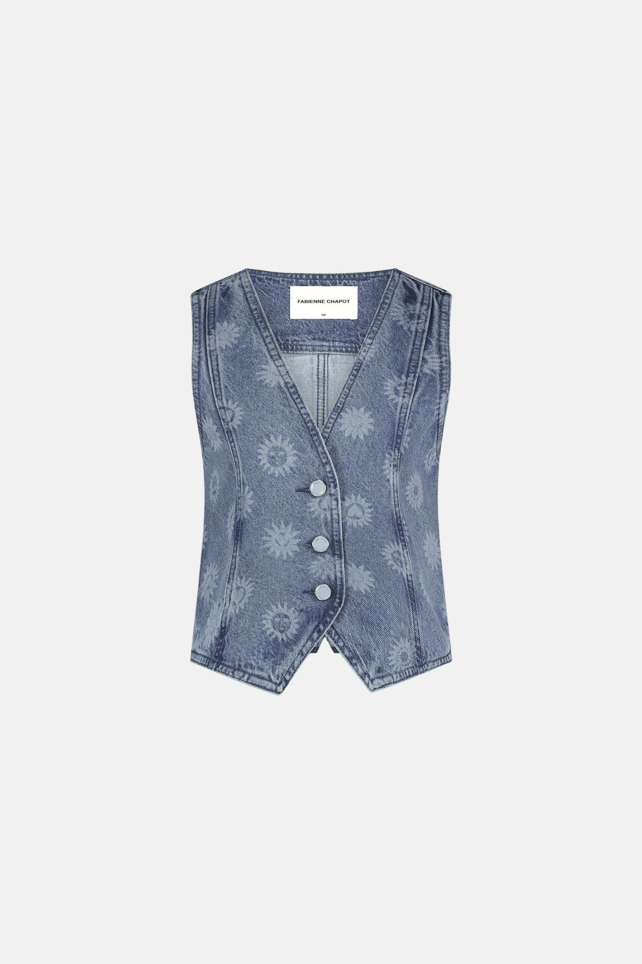 Gigi Denim Gilet | Mid Blue Printed