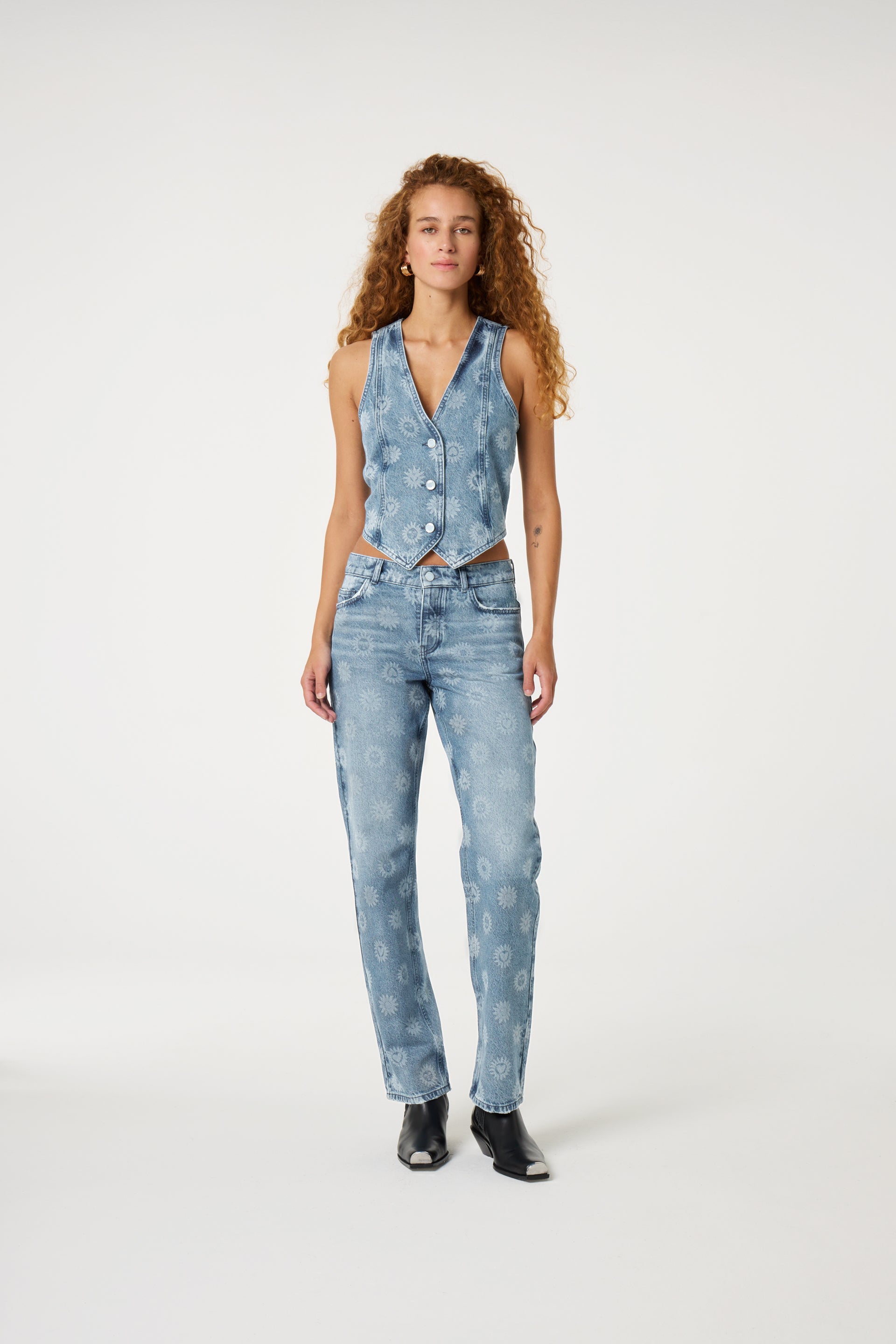 Marie Straight Leg Jeans | Mid Blue Printed